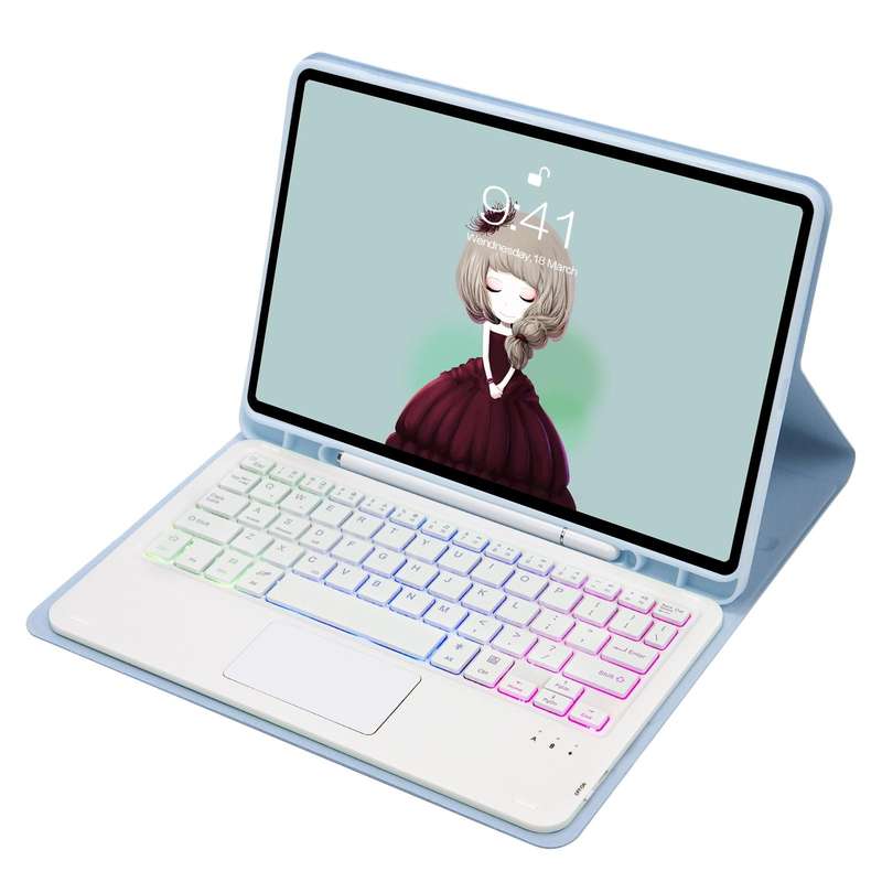 For Samsung Galaxy Tab S6 Lite A610B-AS Candy Color Backlight Bluetooth Keyboard Leather Tablet C...