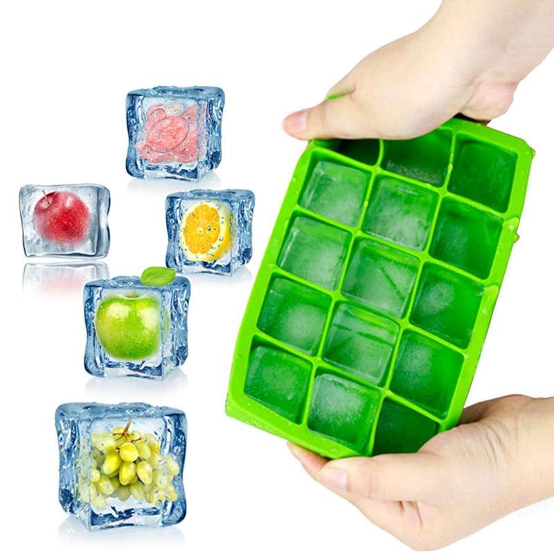 15 Grids DIY Big Ice Cube Mold Square Shape Silicone Ice Tray Fruit Ice Cream Maker(Green)