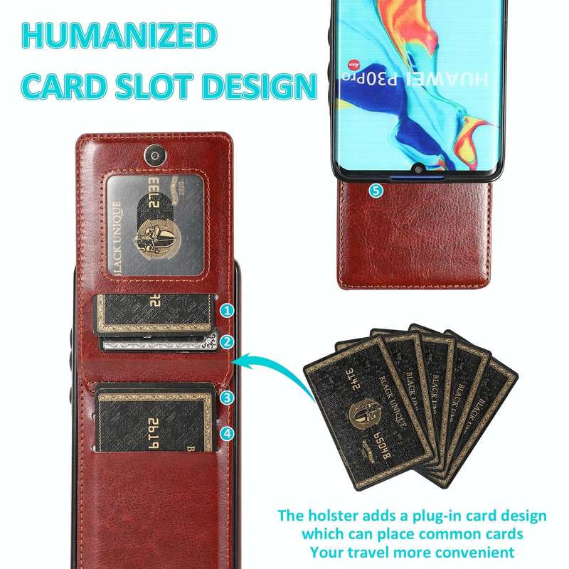 For Huawei P30 Pro Solid Color PC + TPU Protective Case with Holder & Card Slots(Brown)