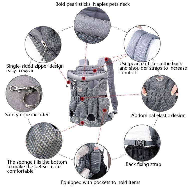 Doglemi Pet Outing Backpack Dog Shoulder Chest Bag Breathable Mesh Dog Cat Bag, Size:L(Gray)