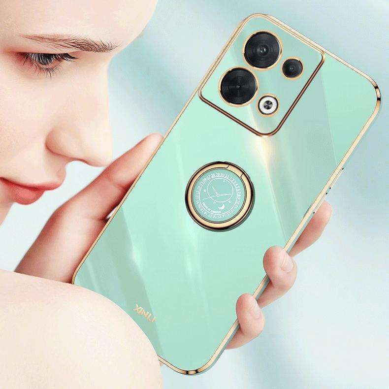 For OPPO Reno8 Pro XINLI Straight Edge 6D Electroplate TPU Phone Case with Ring Holder(Cherry Pur...