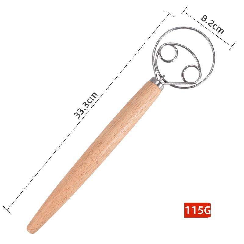 2 PCS 13 Inch Oak Handle Flour Mixer Dough Stainless Steel Mixing Rod Coil Whisk Double Circle Ag...