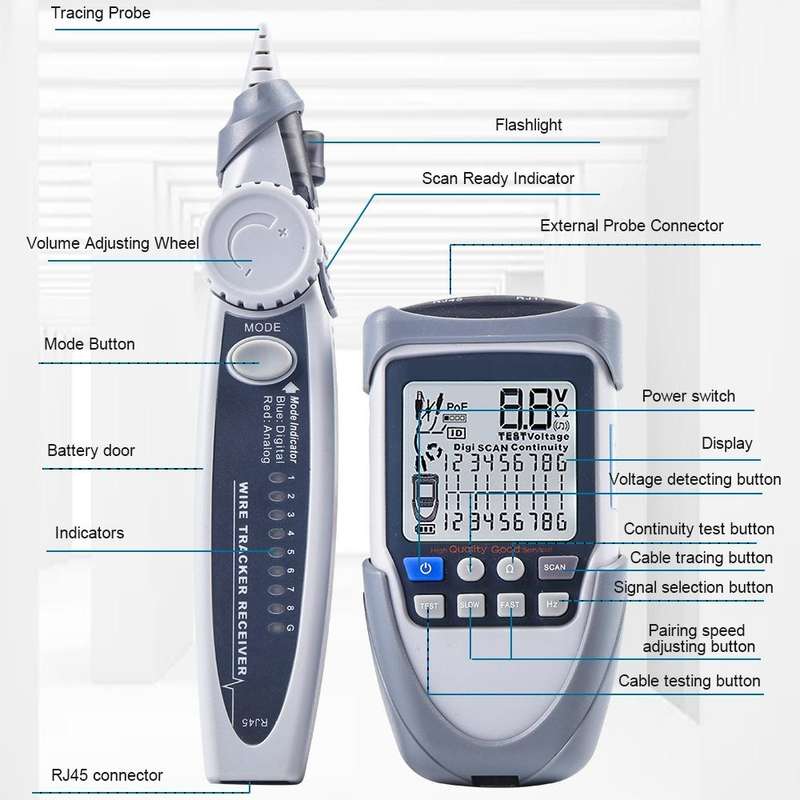 ET612 Network Cable Tester Wire Tracker Battery Voltage POE Test Multi-function Cable Tester