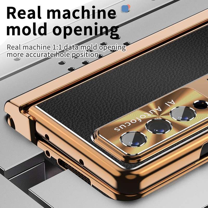 For Samsung Galaxy Z Fold4 Litchi Pattern Magnetic Shell Film Integrated Shockproof Phone Case(Bl...