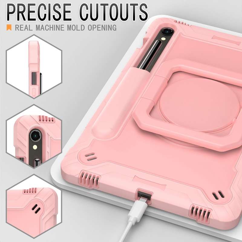 For Samsung Galaxy Tab S9 FE / S9 Handle Robot Silicone Hybrid PC Tablet Case(Rose Gold)
