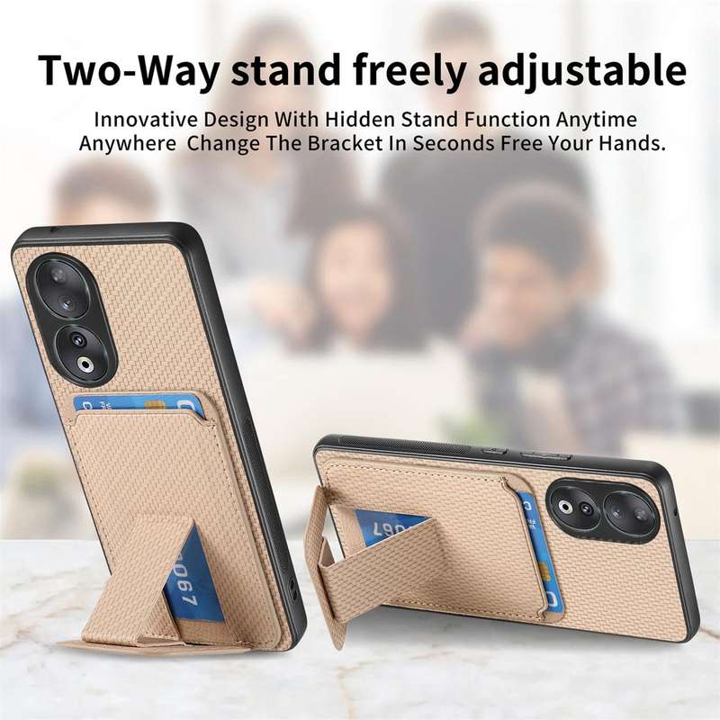 For Huawei Nova 10 SE 4G Carbon Fiber Card Bag Fold Stand Phone Case(Khaki)