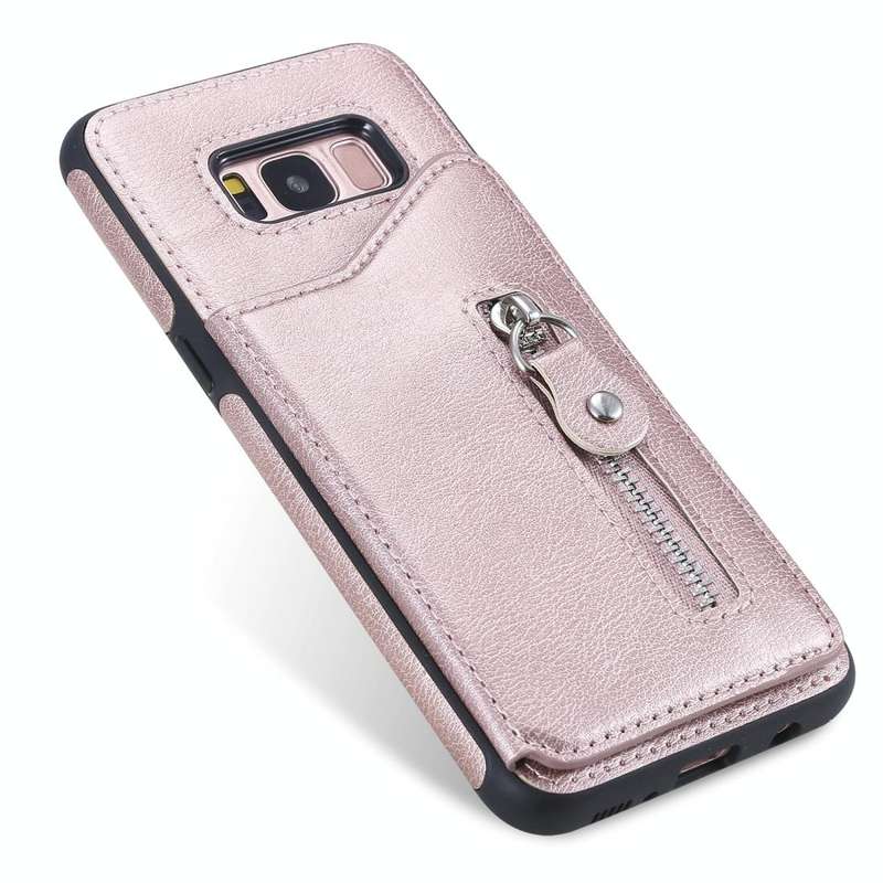 For Galaxy S8 Solid Color Double Buckle Zipper Shockproof Protective Case(Rose Gold)