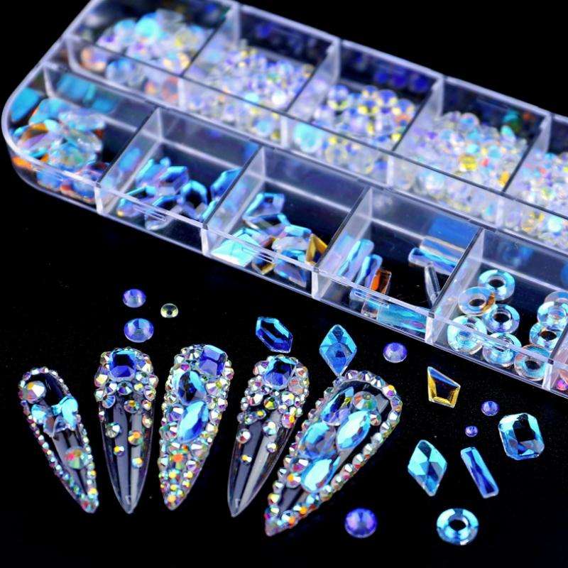 12 Grid Flat Bottom Shaped Nail Rhinestones Nail Decoration, Specification: 02