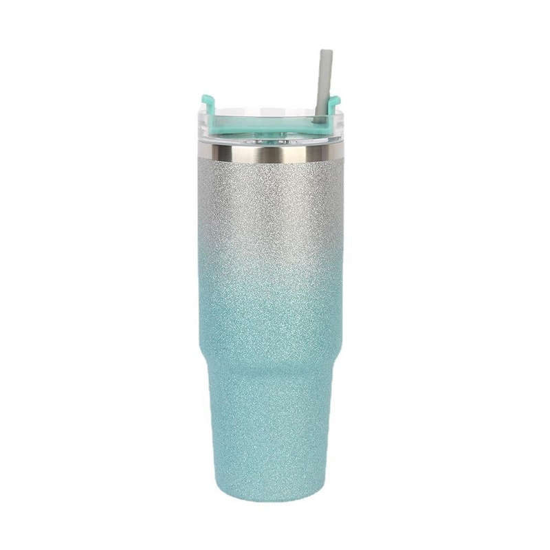 20oz Glitter Insulation Coffee Cup Double Layer Ice Cup Stainless Steel Car Cup With Straw(Blue S...