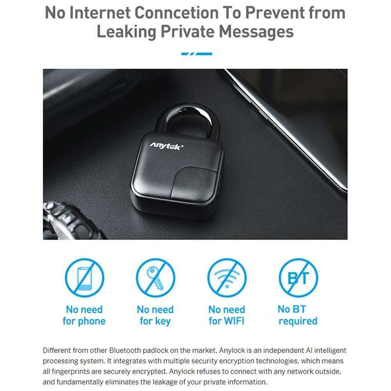 Anytek L3 Intelligent Hidden Fingerprint Padlock Electronic Lock, 10 Fingerprint Edition