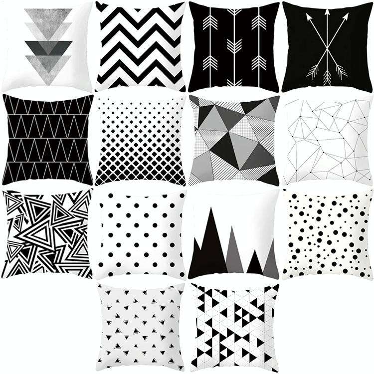2 PCS Black and White Simple and Modern Geometric Abstract Decorative Pillowcases Polyester Throw...