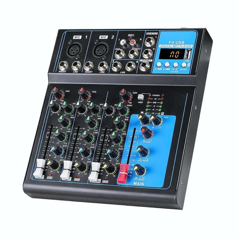 F4 Home 4-channel Bluetooth USB Reverb Mixer, EU Plug (Black)