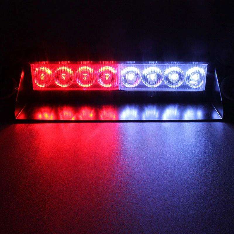 8W 800LM 8-LED White + Red Light 3-Modes Adjustable Angle Car Strobe Flash Dash Emergency Light W...