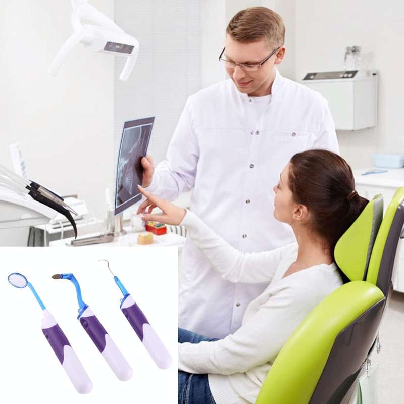 Lit-Pack 3 in 1 LED Professional Dental Oral Tool Kits (Dental Mirror + Tooth Stain Eraser + Plaq...
