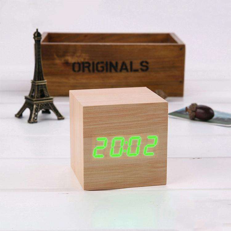 Multicolor Sounds Control Wooden Clock Modern Digital LED Desk Alarm Clock Thermometer Timer Wood...