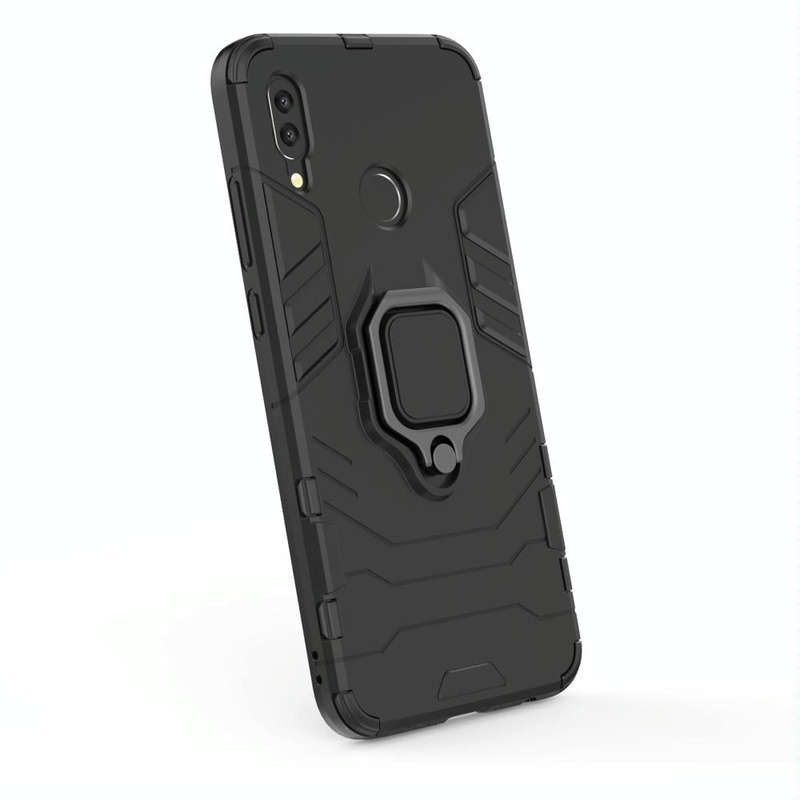 PC + TPU Shockproof Protective Case for Huawei P Smart (2019), with Magnetic Ring Holder (Black)