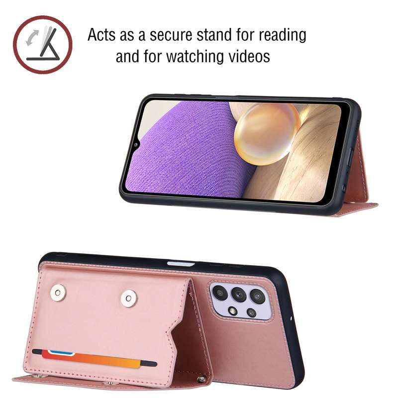 For Samsung Galaxy A32 5G Skin Feel PU + TPU + PC Back Cover Shockproof Case with Card Slots & Ho...
