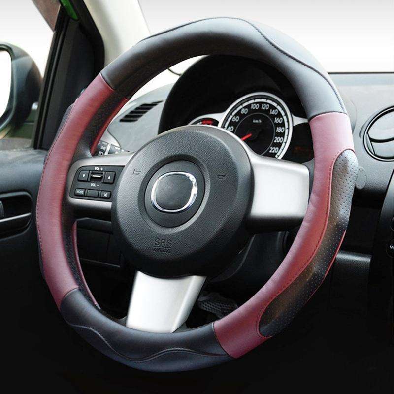 Super Fiber Leather Car Universal Anti-skid Steering Wheel Cover, Diameter: 38cm(Black Win Red)