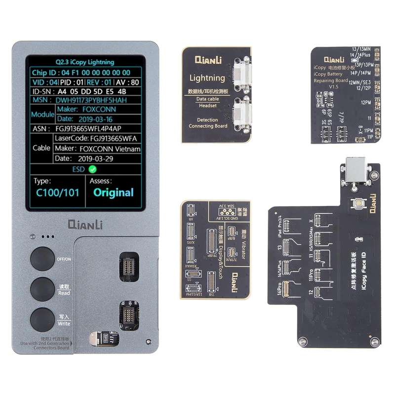 For iPhone 6 - 14 Pro Max 5 in 1 Qianli iCopy Plus 2.2 Repair Detection Programmer Set, Plug: EU