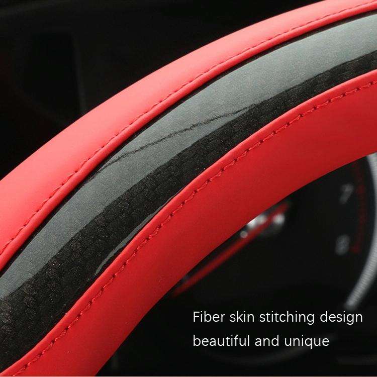 Leather Carbon Fiber Stitching Car Steering Wheel Set, Diameter: 38cm(Black Red Round)