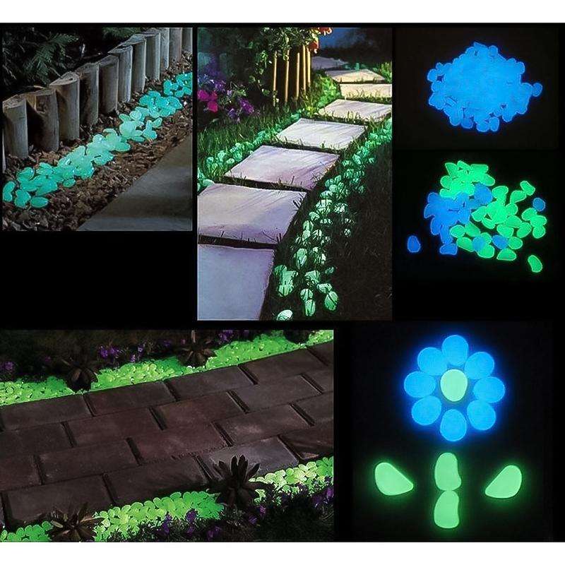 100 PCS Glow in The Dark Garden Pebbles for Walkways & Decoration and Plants Luminous Stones(Emer...
