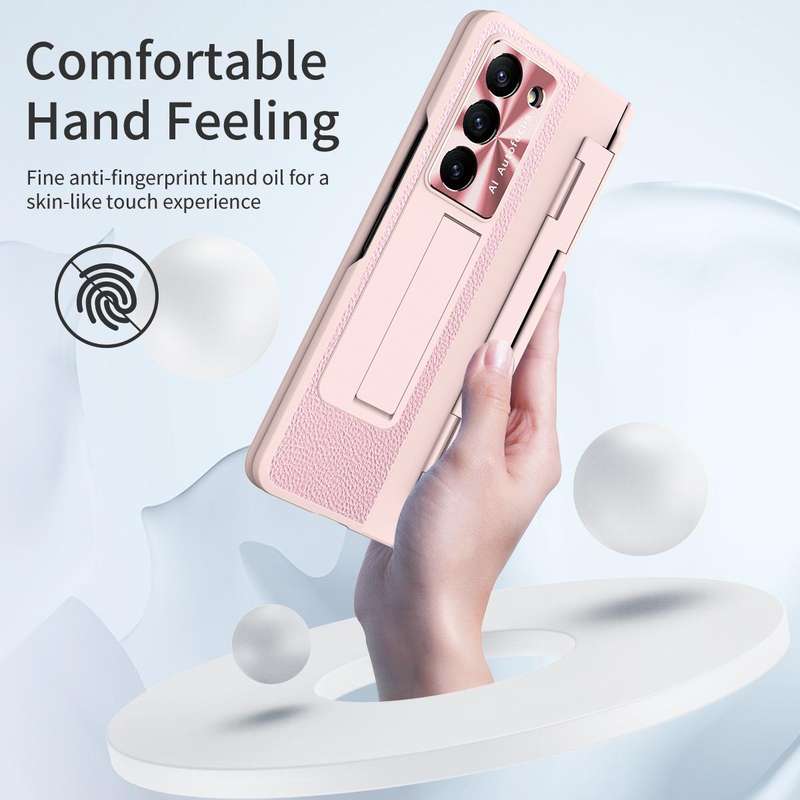 For Samsung Galaxy Z Fold5 5G Integrated Full Coverage Pen Slot Folding Phone Case with Stylus(Pink)