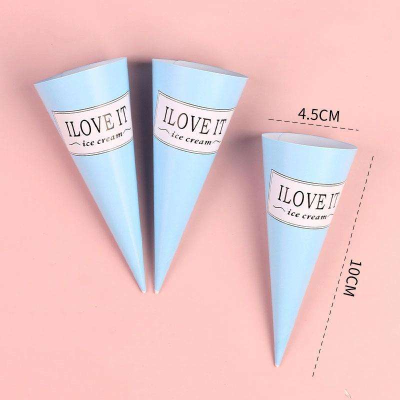 100pcs Disposable Ice Cream Paper Holder Sweet Crispy Tip Bottom Paper(Pink Letter)