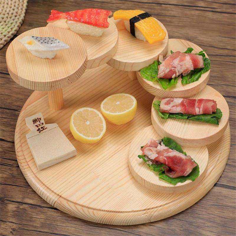 Wood Serving Tray Rotating Steps Meat Plate Sushi Dish, Specification: Round Six -step