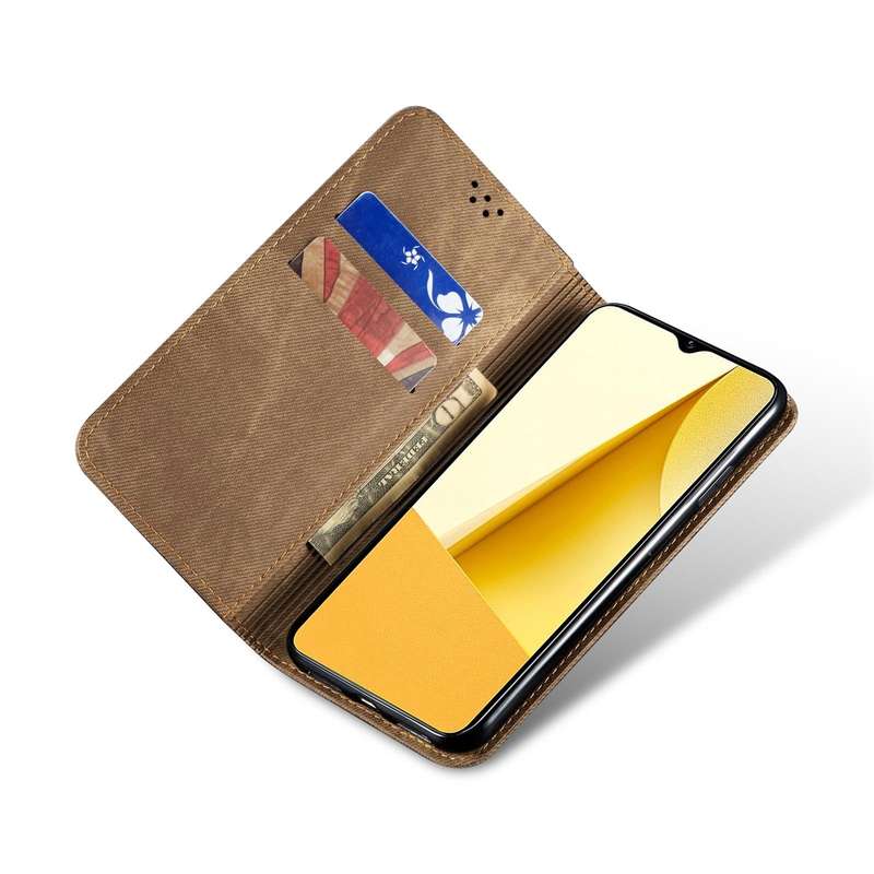 For vivo Y16 4G Global/Y02s 4G Global Denim Texture Leather Phone Case(Khaki)