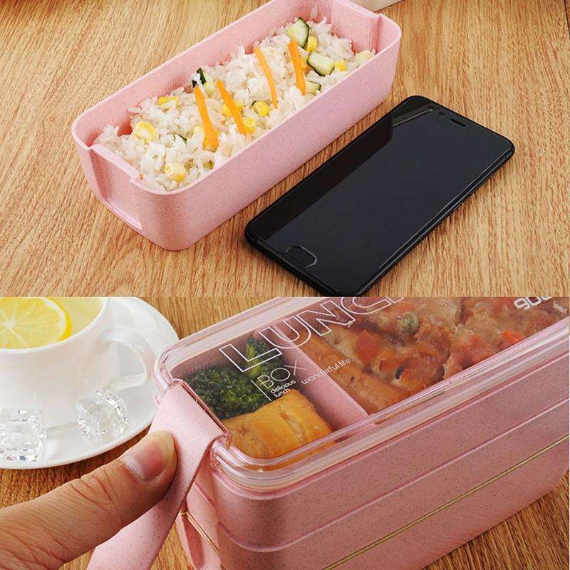 900ml 3 Layers Bento Box Lunch Box Food Container Wheat Straw Material Microwavable Dinnerware Lu...