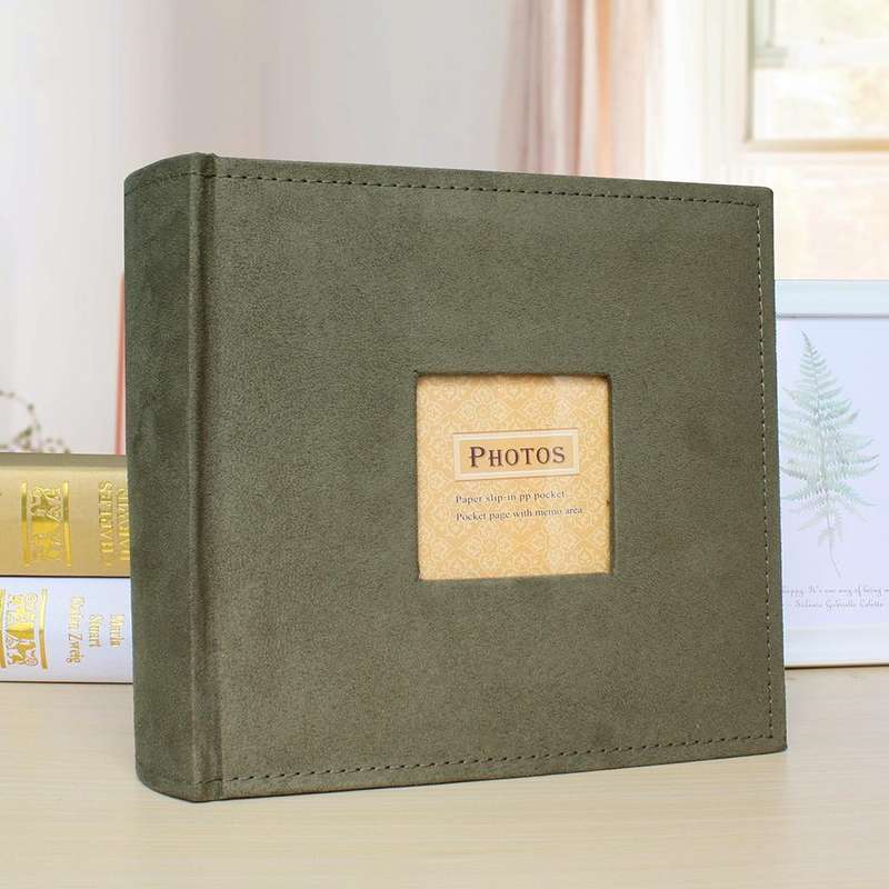 6 Inch 200 Sheets Flannel Retro Photo Album Interstitial Photo Storage Book(Green)