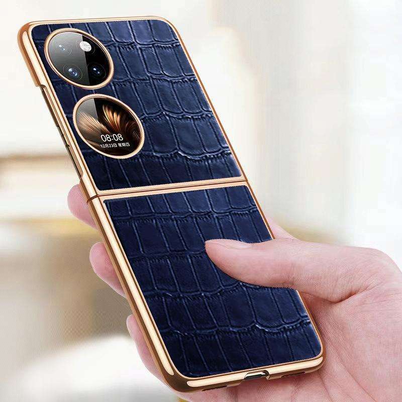 For Huawei P50 Pocket Genuine Leather Crocodile Texture Folding Phone Case(Brown)