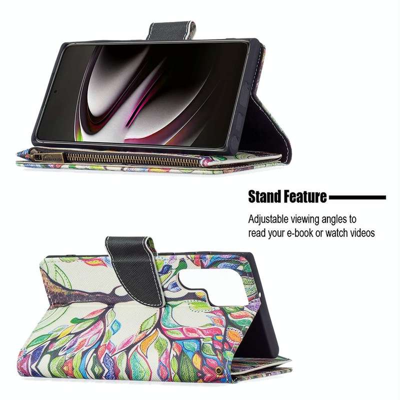 For Samsung Galaxy S22 Ultra 5G Colored Drawing Pattern Zipper Horizontal Flip Phone Leather Case...