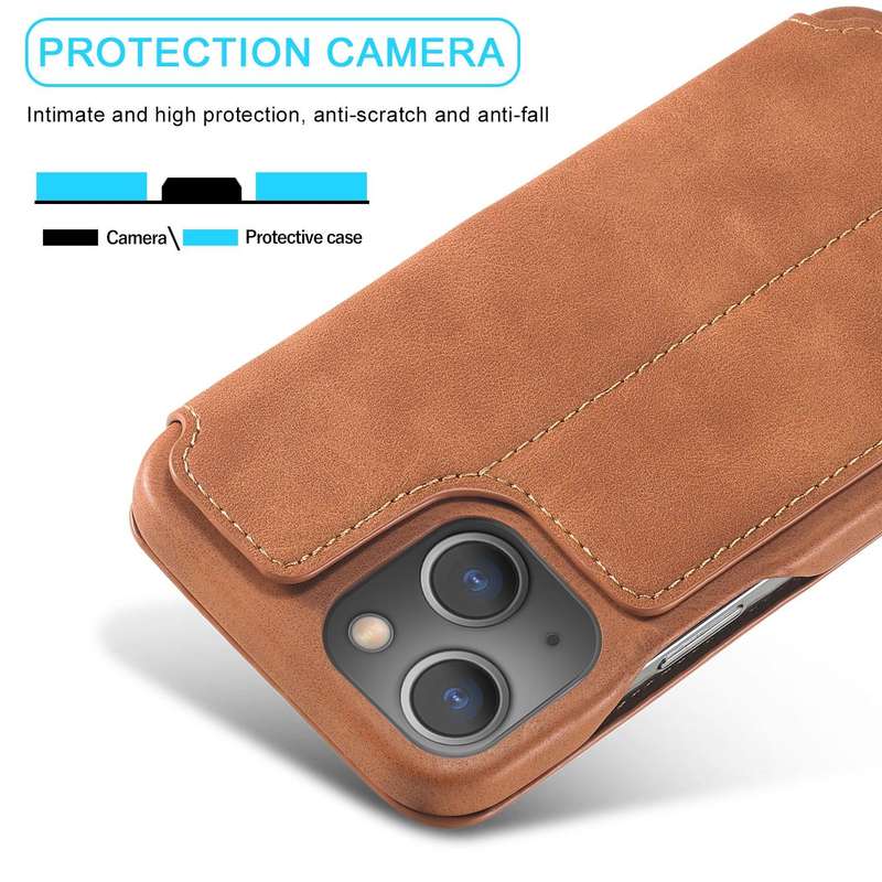 LC.IMEEKE Hon Ancient Series Flip Leather Phone Case For iPhone 15(Brown)