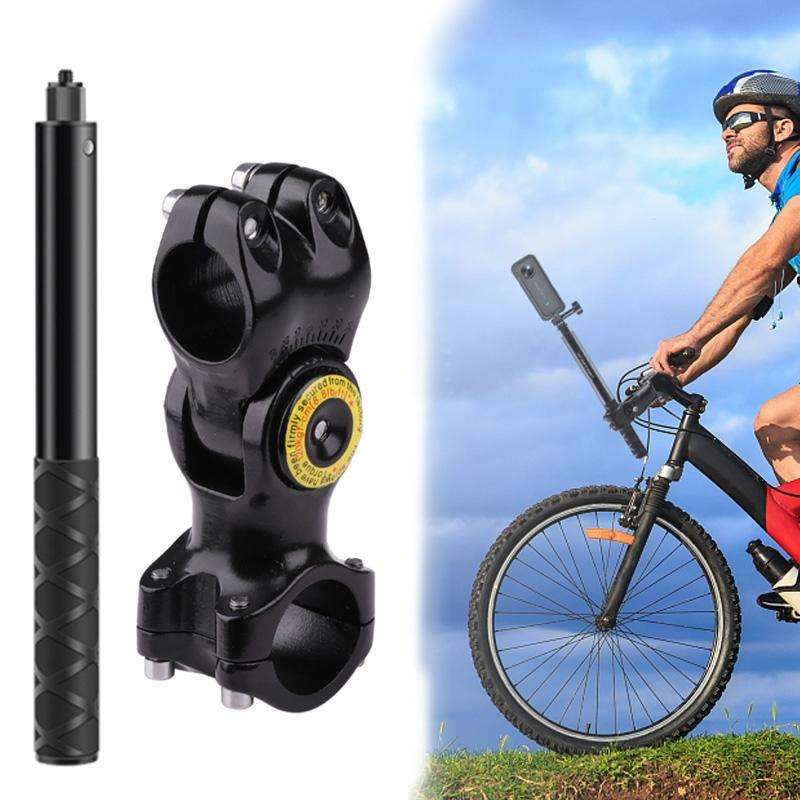 Motorcycle Bicycle Handlebar Fixture Mount Camera Bracket Adapter with Monopod Stand(Black)