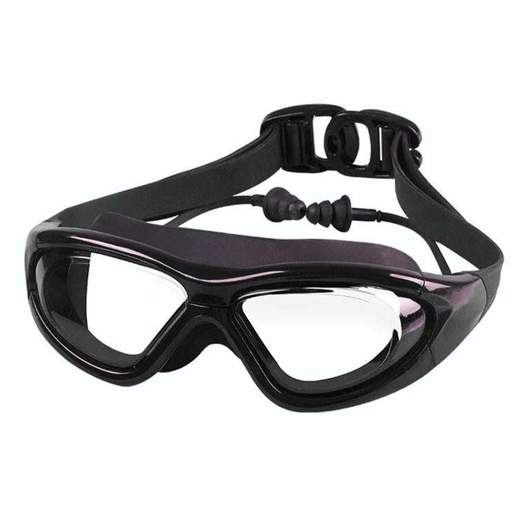 J8150 Eye Protection Flat Light Adult waterproof Anti-fog Big Frame Swimming Goggles with Earplug...