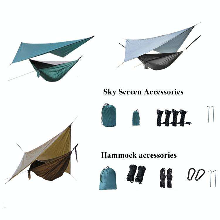 Outdoor Camping Sunshade + Anti-Mosquito Hammock Set Parachute Fabric Net Yarn Anti-Mosquito Hamm...