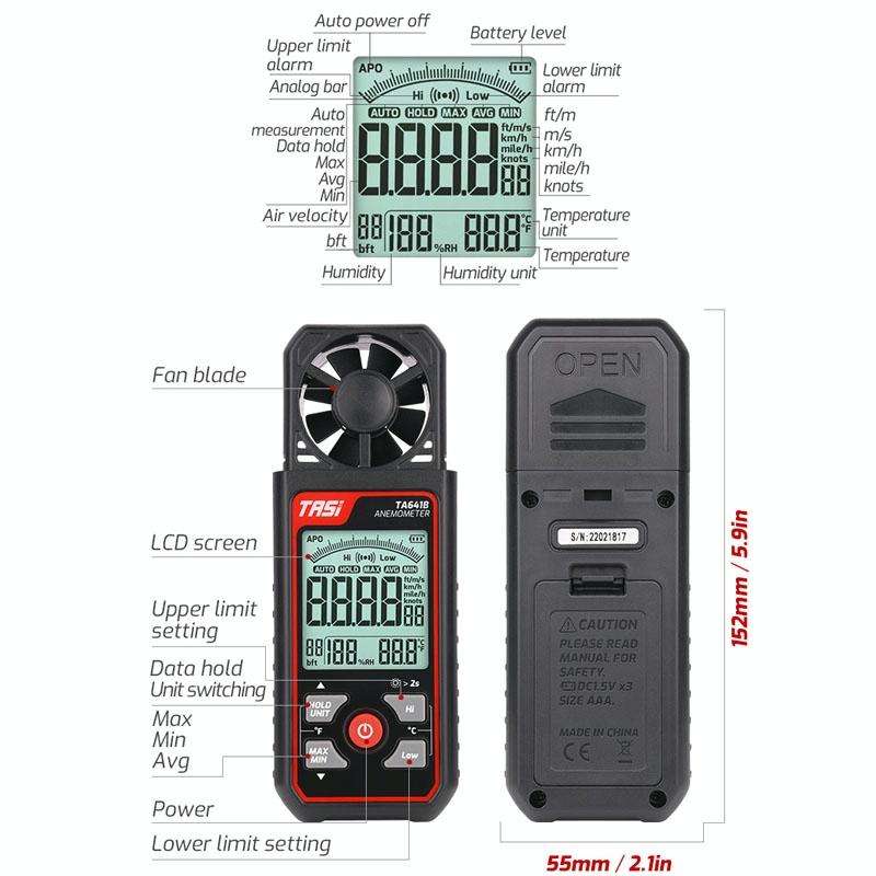TASI TA641B High Precision Wind Speed Instrument Wind Volume Tester Handheld Wind Speed Meter