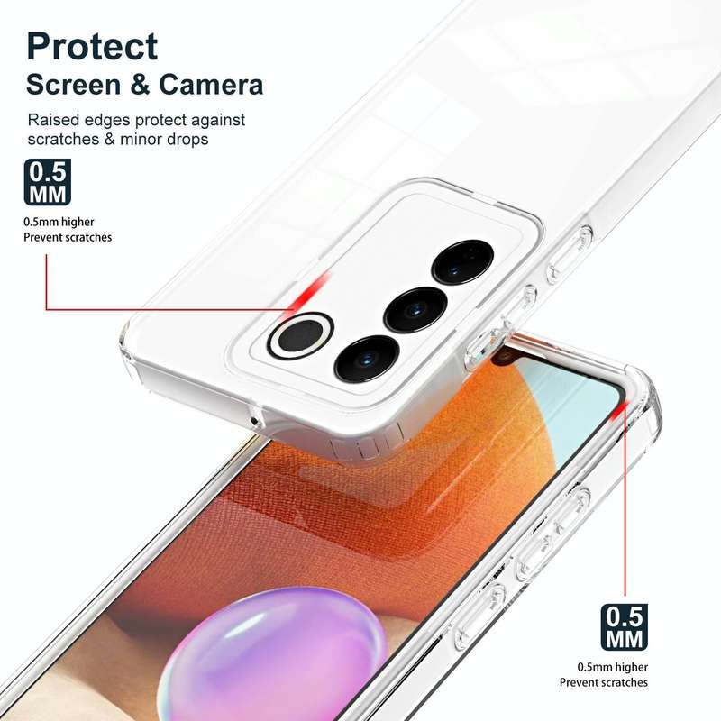 For vivo V27 3 in 1 Clear TPU Color PC Frame Phone Case(White)