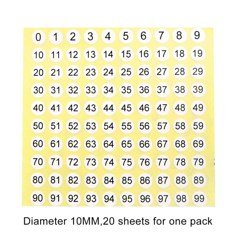 20 PCS Round Shape Number Sticker Shoe Size Label, Number 0-99