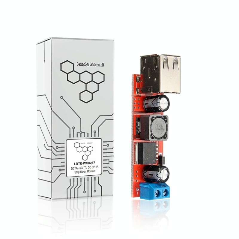 LDTR-WG0257 Dual USB 9V/12V/24V/36V to 5V Converter DC-DC 3A Step Down Power Module (Red)