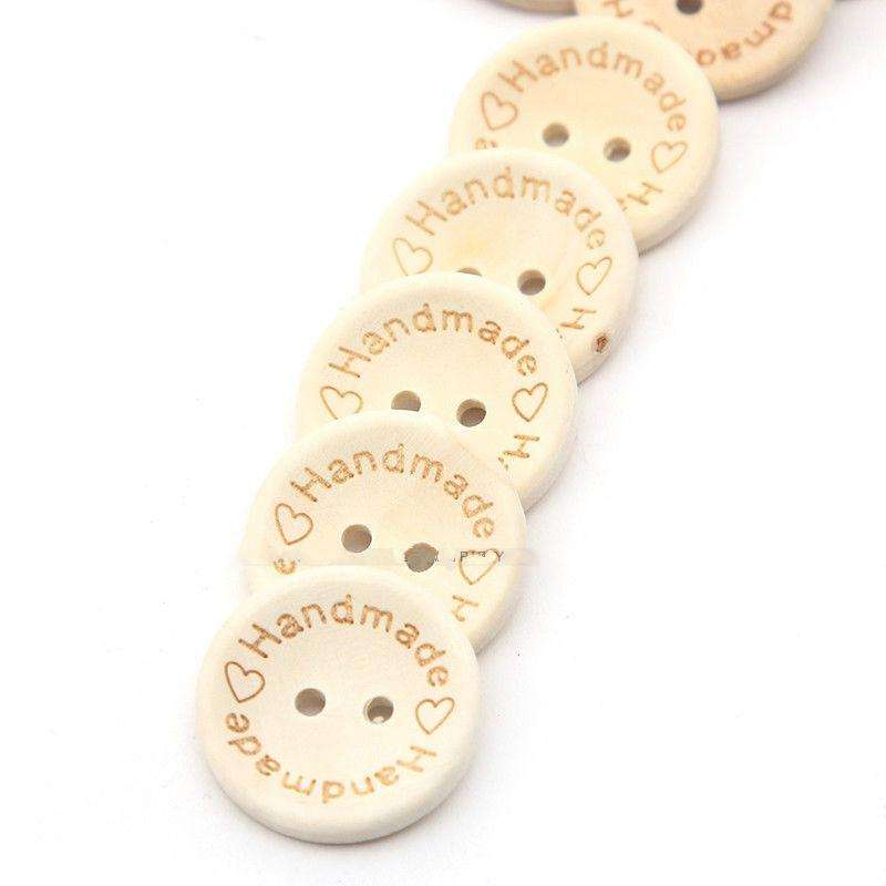 100 PCS/Set Natural Color Wooden Buttons Handmade Love Letter Wood Button Craft DIY Baby Apparel ...