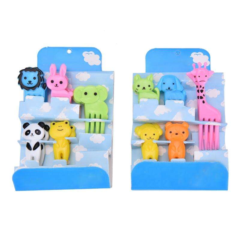 5 Sets 10 in 1 Creative Cartoon Animal Plastic Children Fruit Fork Bento Decoration Toothpick(G220)