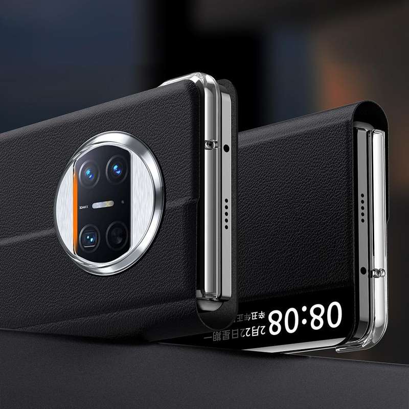 For Huawei Mate X3 Plain Magnetic Phone Case with Smart View Window & Holder(Black)