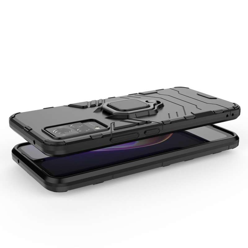For vivo V21 Shockproof PC + TPU Protective Case with Magnetic Ring Holder(Black)