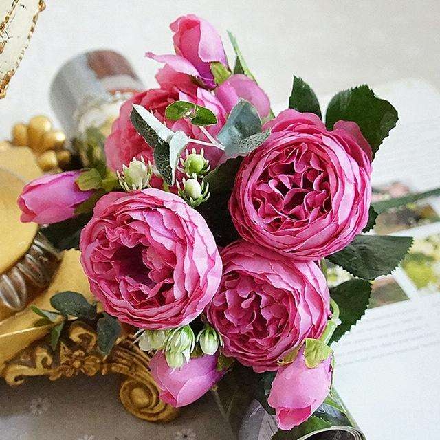 5 PCS Artificial Rose Flowers Small Bouquet Flores Home Party Wedding Fake Flower Decoration(Mage...