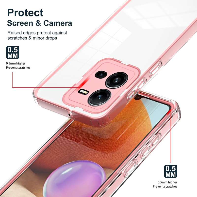 For vivo V25 5G / V25e 4G 3 in 1 Clear TPU Color PC Frame Phone Case(Pink)