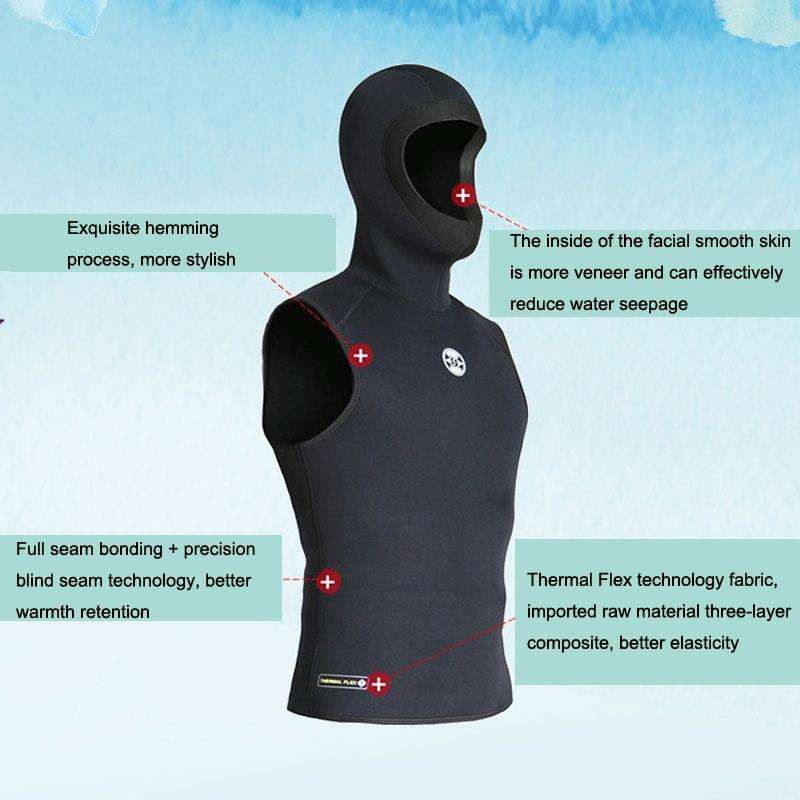 Slinx Hood Keep Warm Surf Diving Vest With Headgear, Size: XXXL(Black)