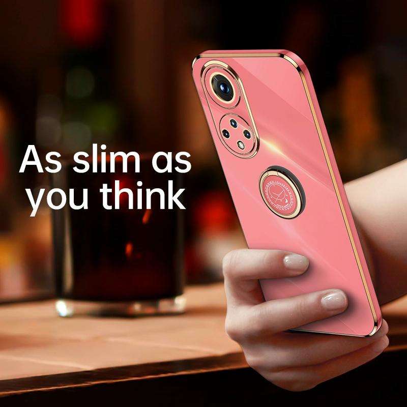 For Honor 50 XINLI Straight 6D Plating Gold Edge TPU Shockproof Case with Ring Holder(Hawthorn Red)
