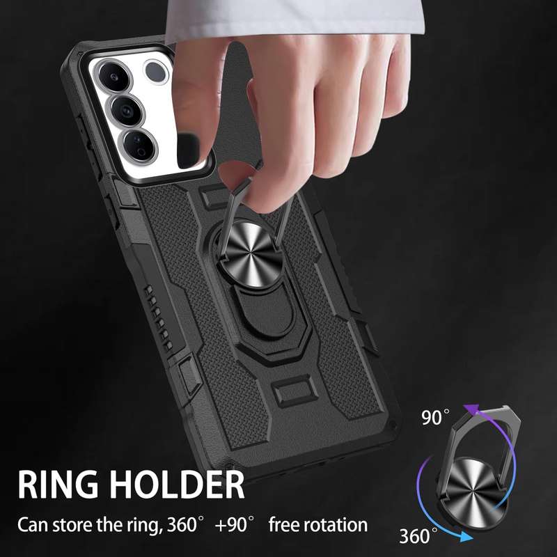For vivo V27 Ring Holder Armor Hybrid Phone Case(Black)